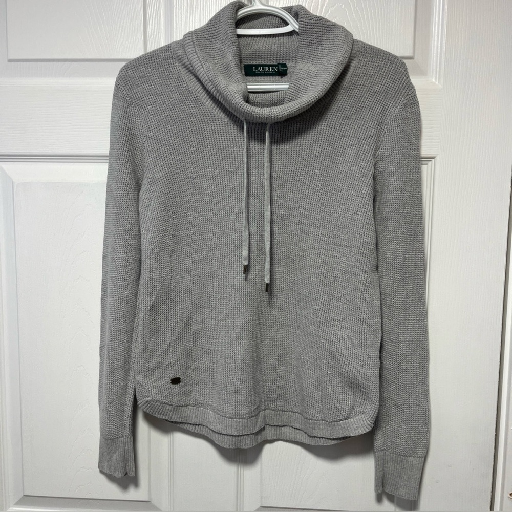 Lauren Ralph Lauren Knitted Cotton Cowl Neck Jumper Sweater Gray Size Small